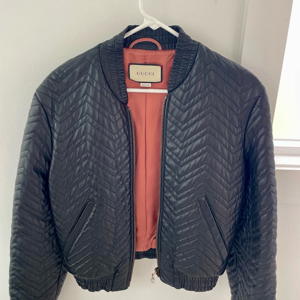 Gucci Black Chevron Quilted Leather Jacket